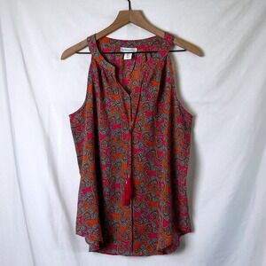 Cupcakes and Cashmere Womens Tank Top Pink Orange Size L Paisley Tassel Boho